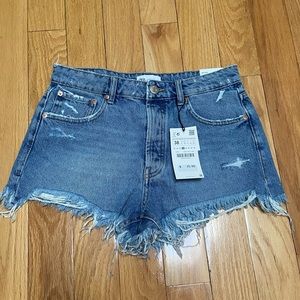 Zara Mid Rise Cheeky Denim Shorts NWT